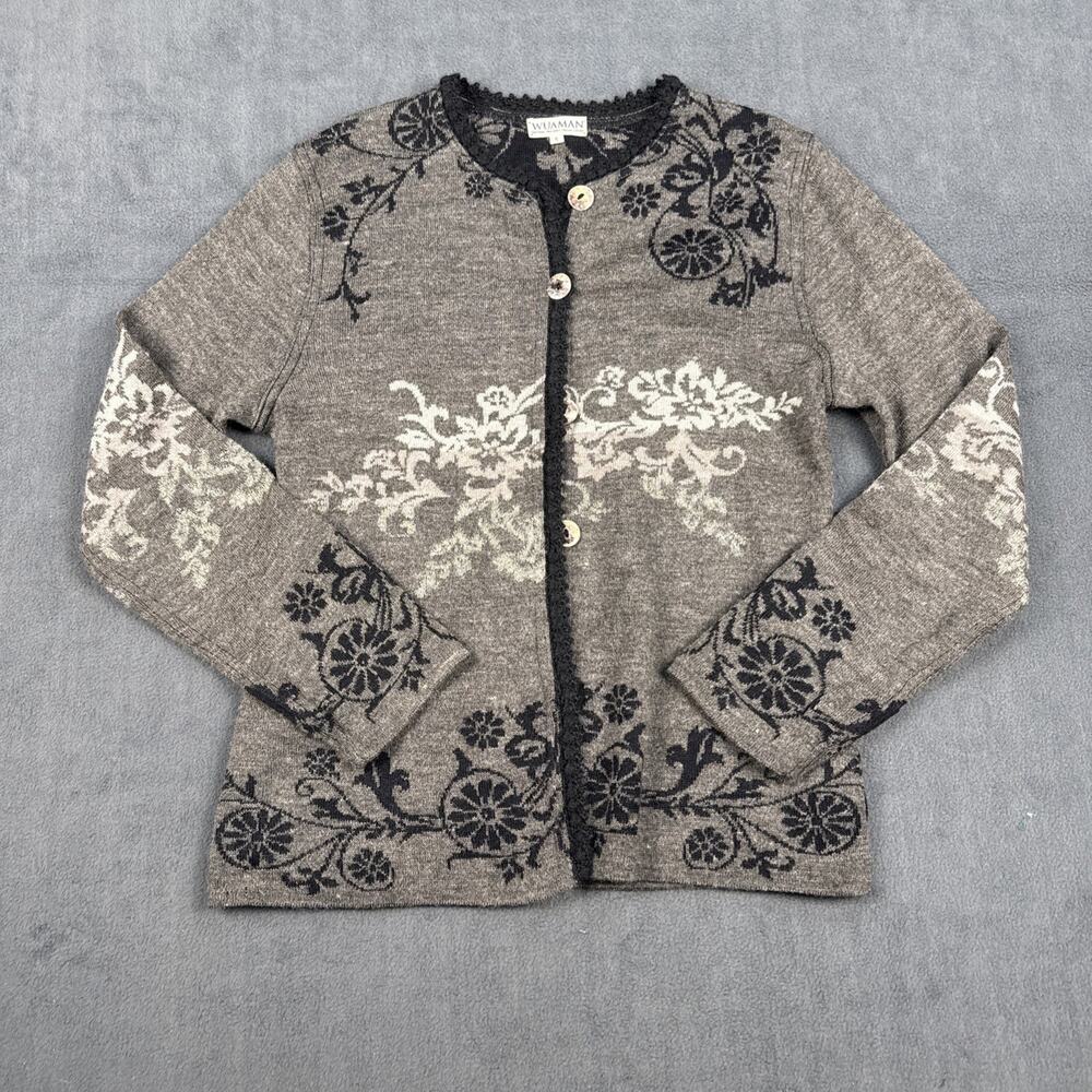 Wuaman Reversible Alpaca Blend Sweater Cardigan Beige Peruvian Small